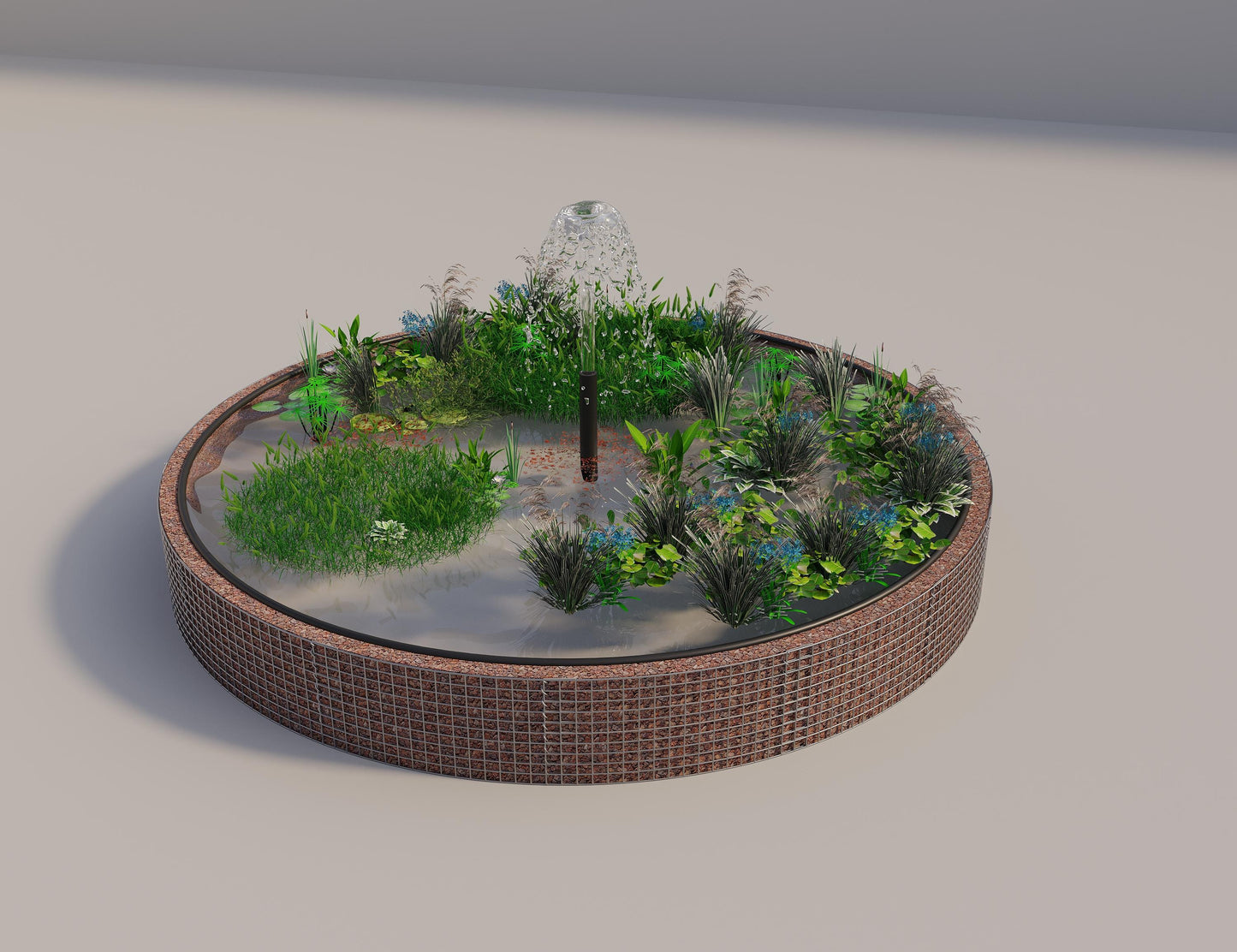 Gabion verhoogde vijver rond, buitendiameter 412 cm, hoogte 50 cm, maaswijdte 5 x 5 cm, wanddikte 15 cm