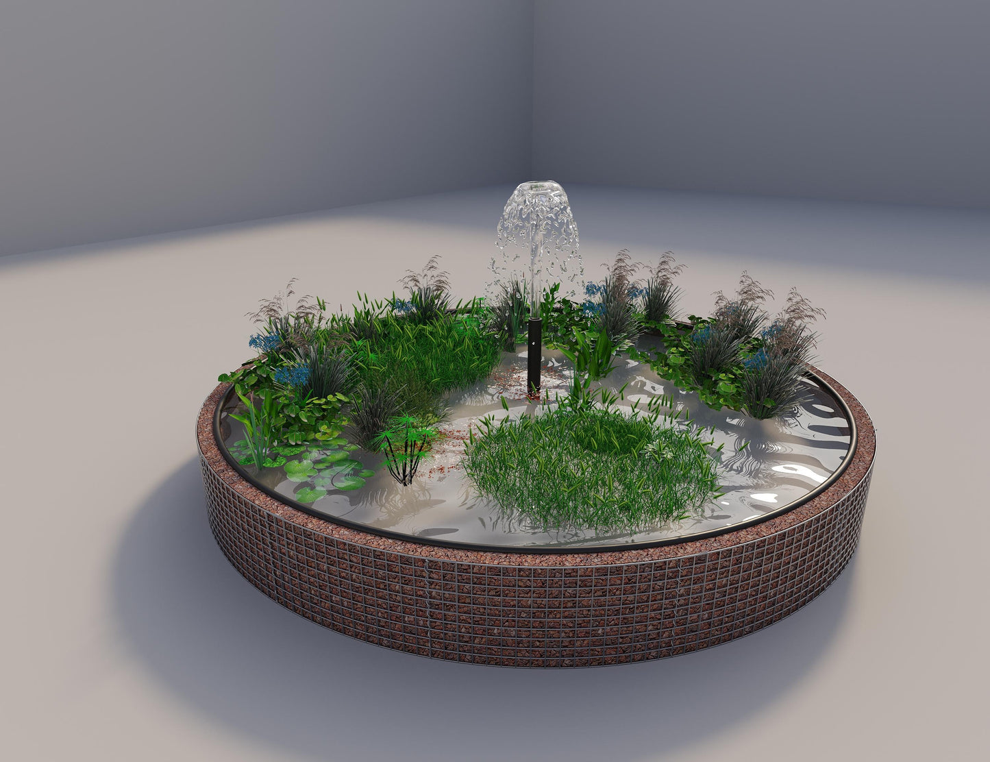 Gabion verhoogde vijver rond, buitendiameter 412 cm, hoogte 50 cm, maaswijdte 5 x 5 cm, wanddikte 15 cm