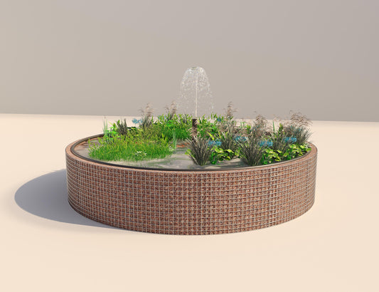 Estanque elevado de gaviones redondo, diámetro exterior 412 cm, altura 80 cm, luz de malla 5 x 5 cm, espesor de pared 15 cm