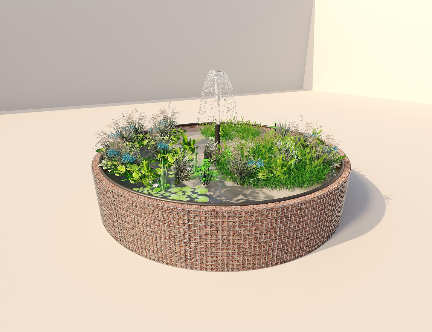 Gabion-dam, rund, ydre diameter 412 cm, højde 80 cm, maskestørrelse 5 x 5 cm, vægtykkelse 15 cm