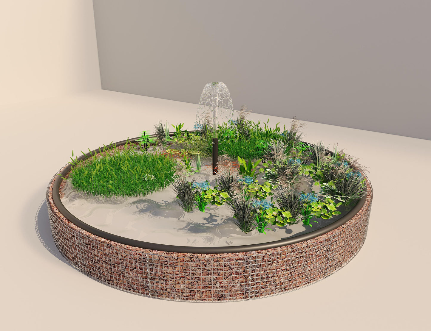 Gabion bassin surélevé rond, diamètre extérieur 472 cm, hauteur 50 cm, mailles 5 x 5 cm, épaisseur de paroi 15 cm