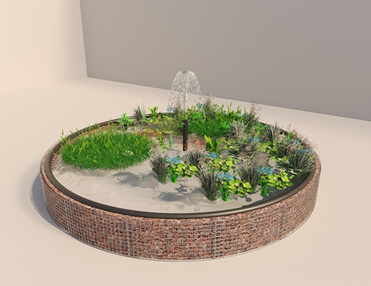 Estanque elevado de gaviones, redondo, diámetro exterior 472 cm, altura 50 cm, malla 5 x 5 cm, espesor de pared 15 cm