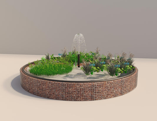 Estanque elevado de gaviones, redondo, diámetro exterior 472 cm, altura 50 cm, malla 5 x 5 cm, espesor de pared 15 cm