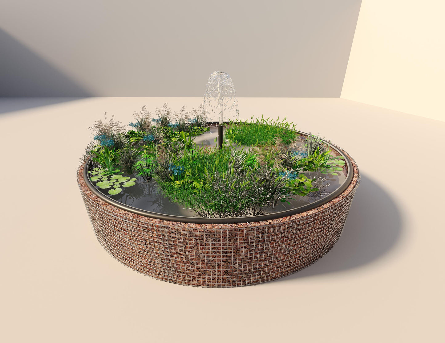 Gabion verhoogde vijver rond, buitendiameter 472 cm, hoogte 80 cm, maaswijdte 5 x 5 cm, wanddikte 15 cm