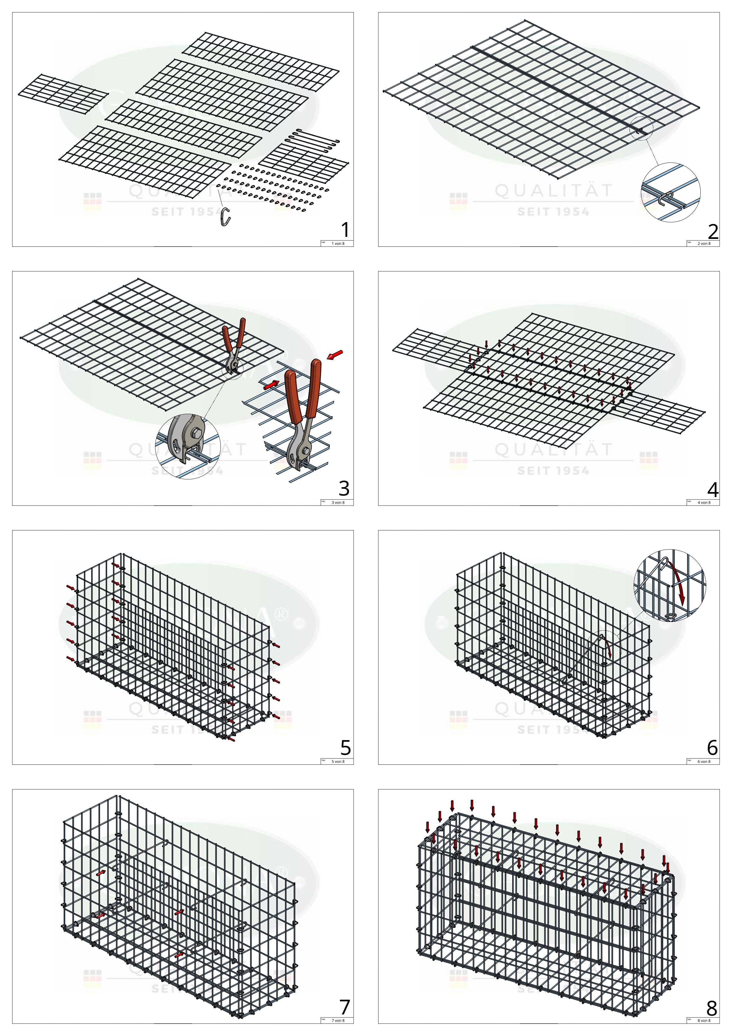 Gabion 100 cm x 80 cm x 40 cm (L x H x P), maillage 5 cm x 10 cm, anneau en C