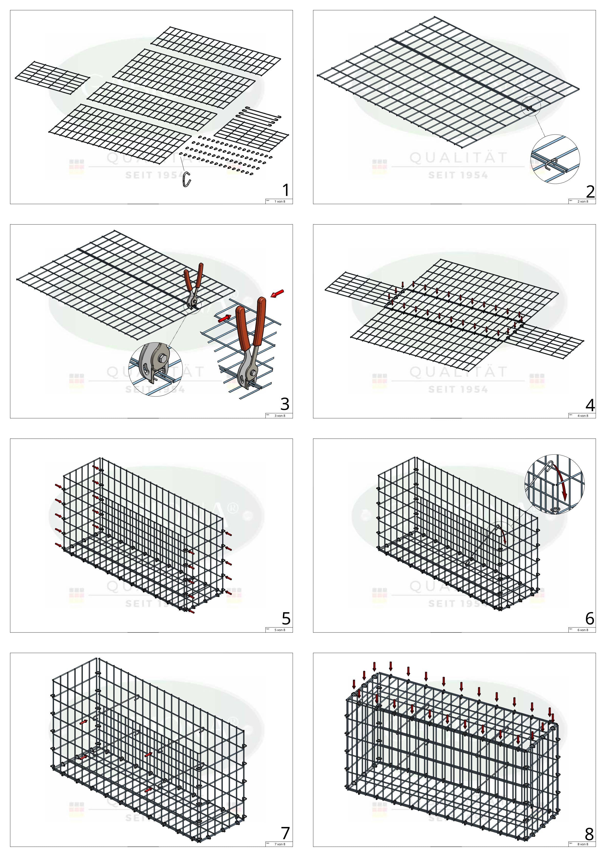 Gabion 100 cm x 30 cm x 30 cm (L x H x P), mailles 5 cm x 10 cm, anneau en C