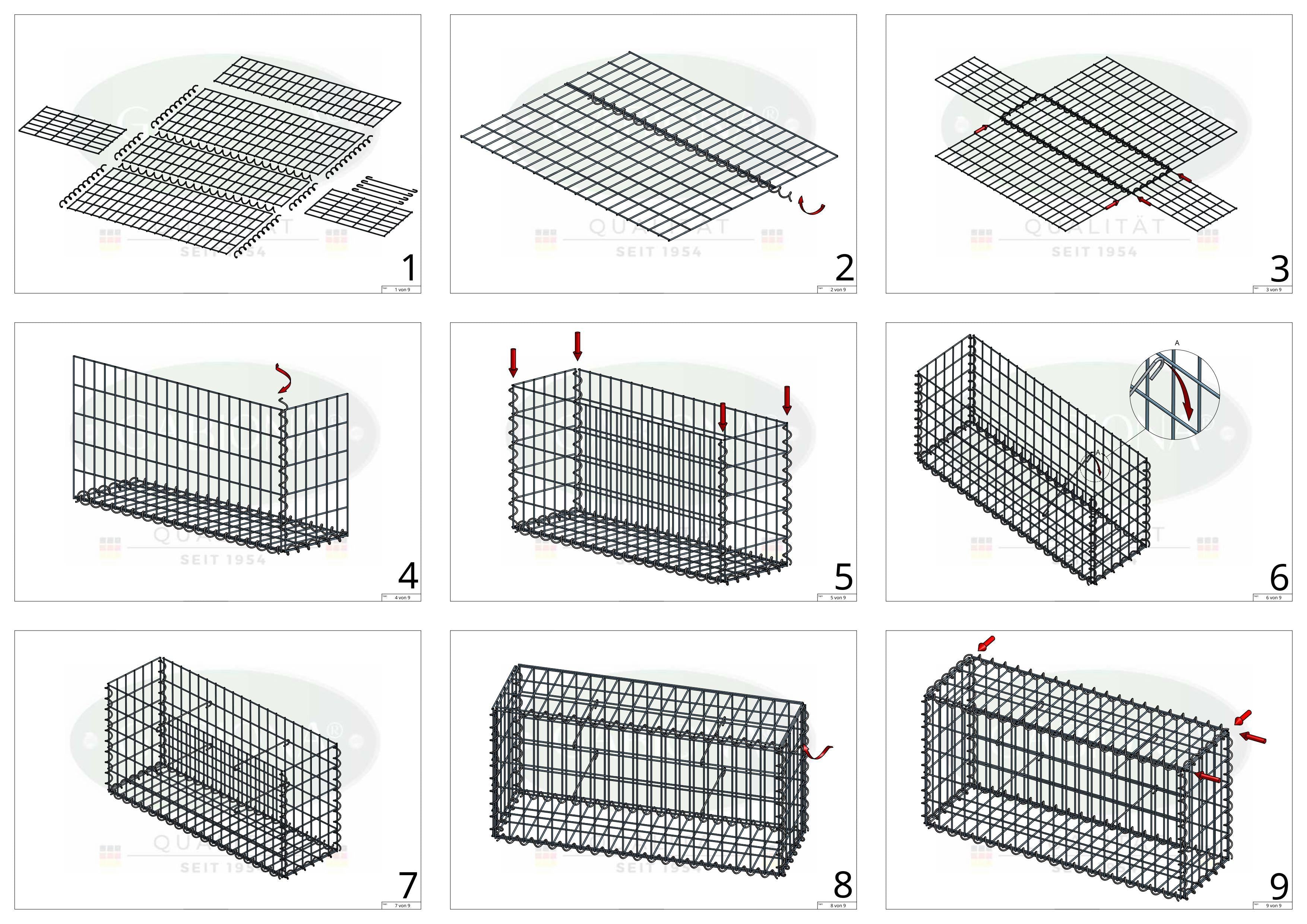 Gabion 100 cm x 20 cm x 30 cm (L x H x P), maille 5 cm x 10 cm, spirale