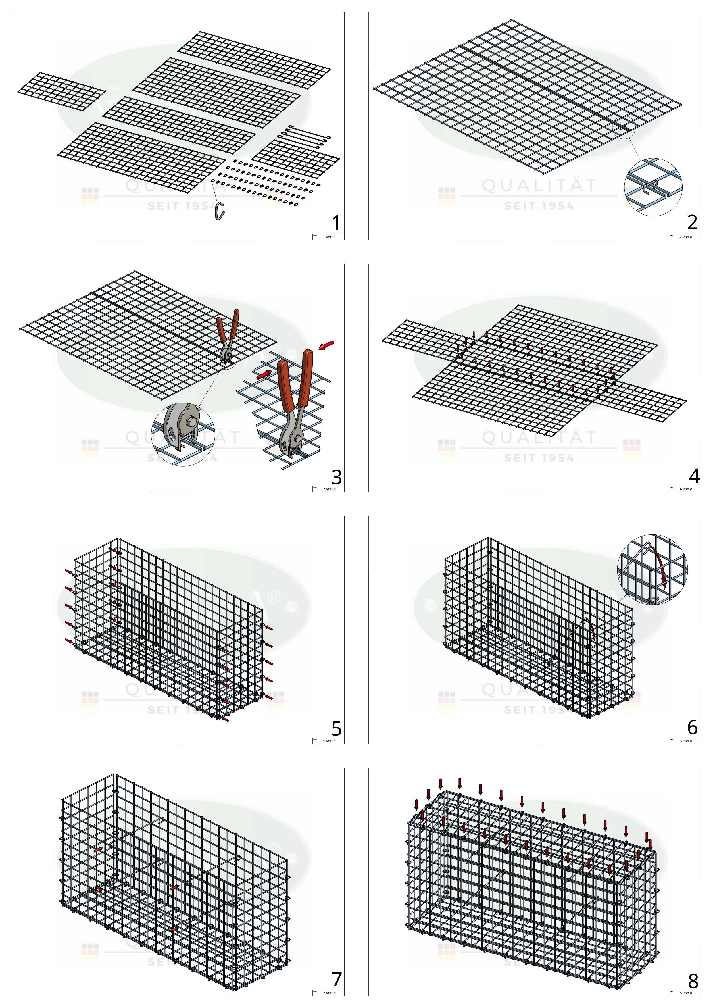 Gabion 200 cm x 100 cm x 20 cm (L x H x P), maillage 5 cm x 5 cm, anneau en C