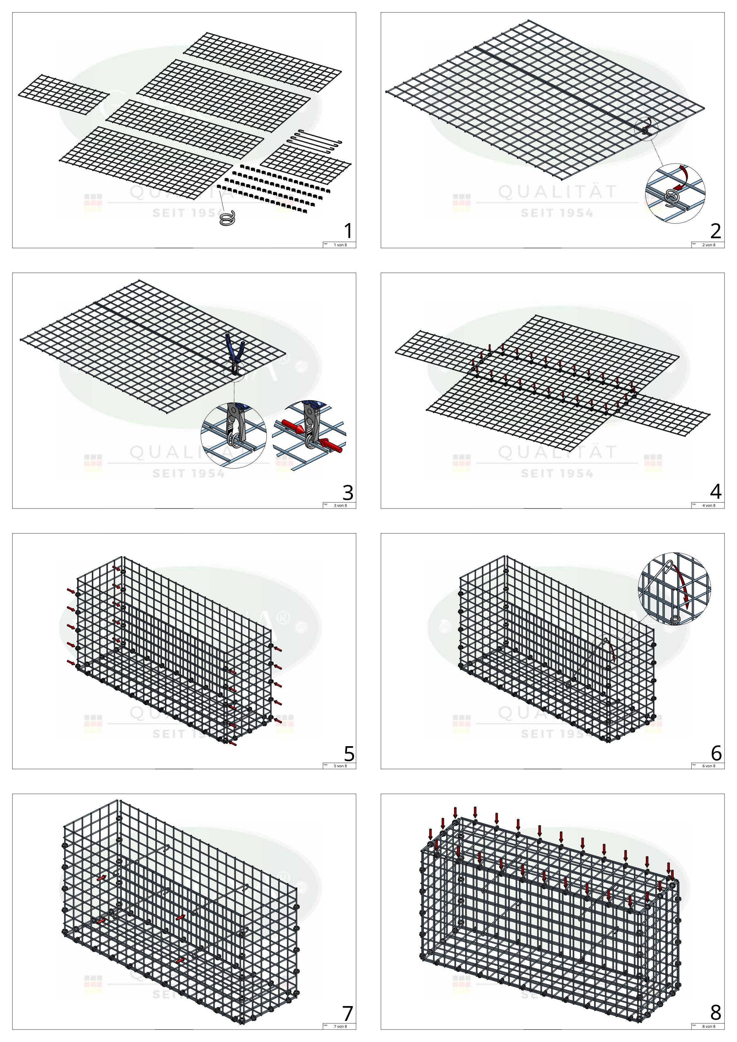 Gabion 200 cm x 100 cm x 40 cm (L x H x D), mesh size 5 x 5 cm, spiral ring