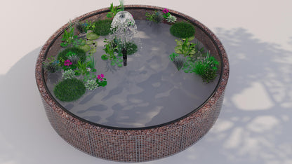 Gabionupphöjd damm, rund, ytterdiameter 202 cm, höjd 80 cm, maskstorlek 5 x 5 cm, väggtjocklek 15 cm