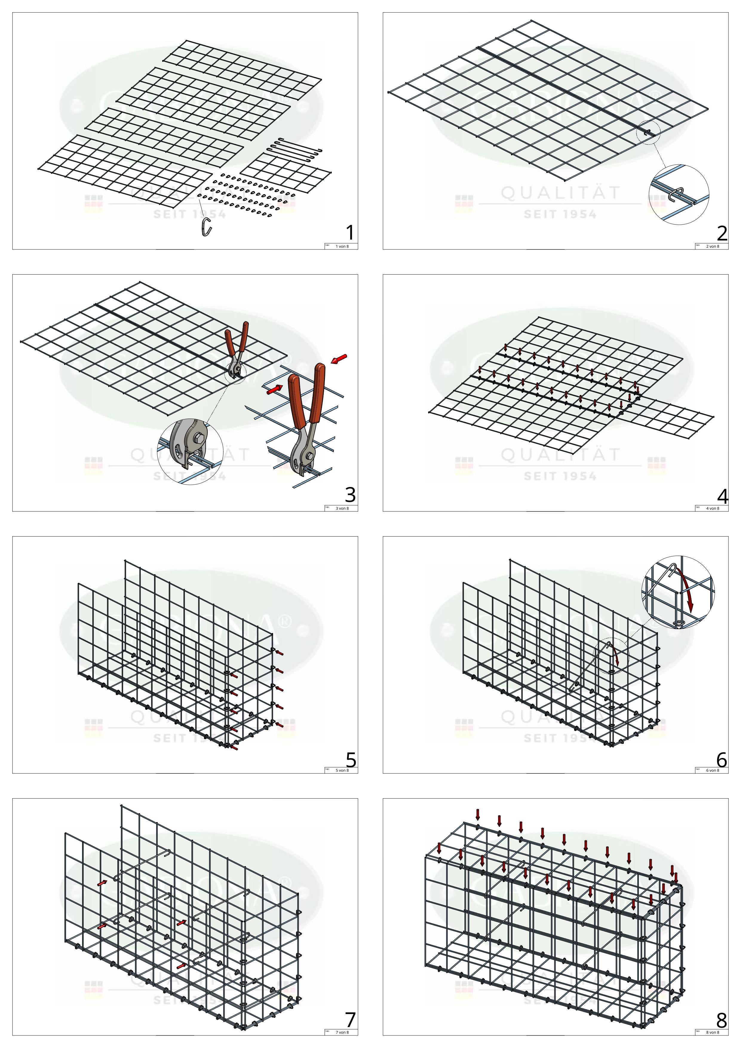 Gabbione aggiuntivo di tipo 2 100 cm x 20 cm x 40 cm (L x H x P), maglia 10 cm x 10 cm, anello a C