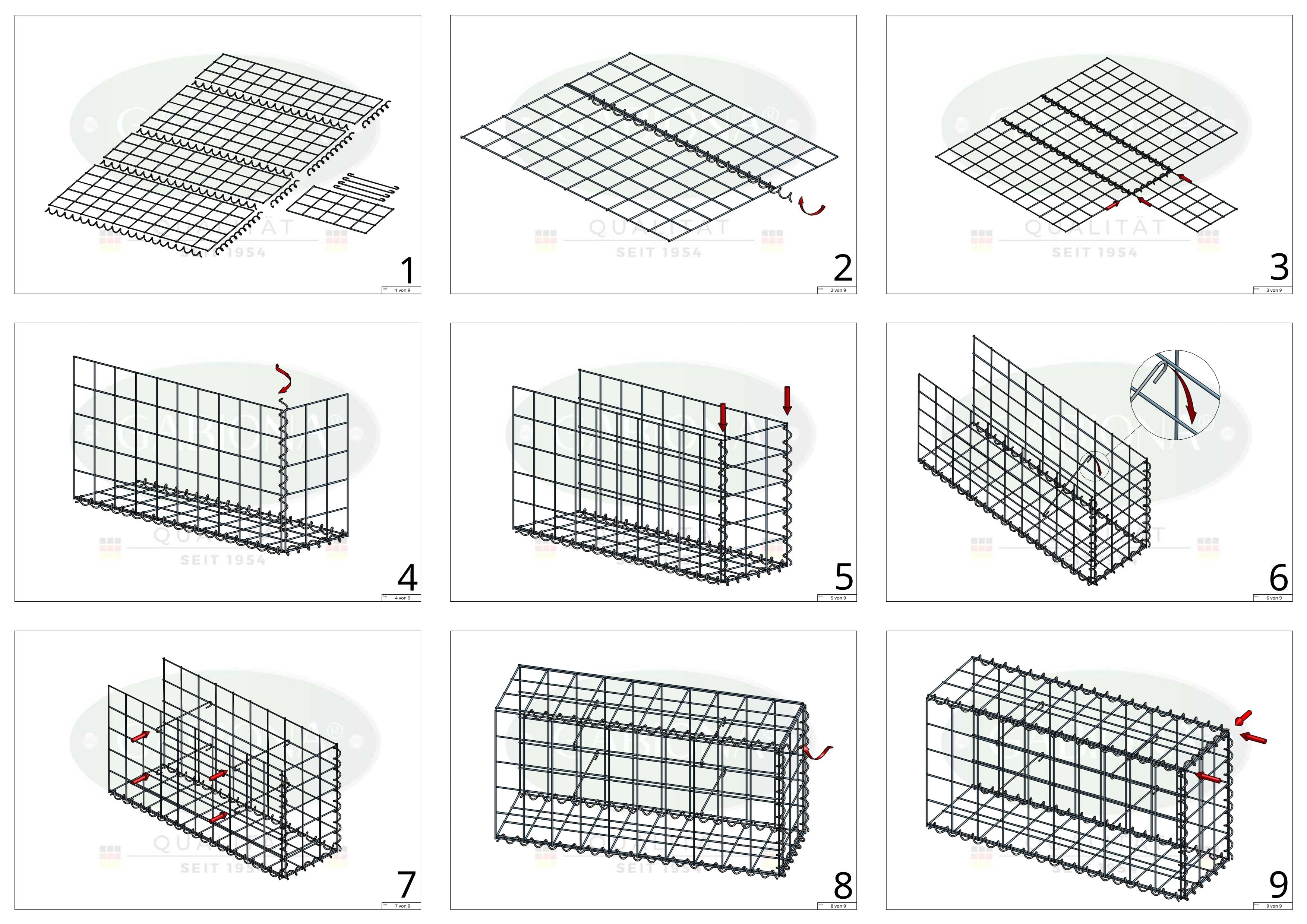 Påväxt gabion typ 2 100 cm x 40 cm x 30 cm (L x H x D), maskstorlek 10 cm x 10 cm, spiral
