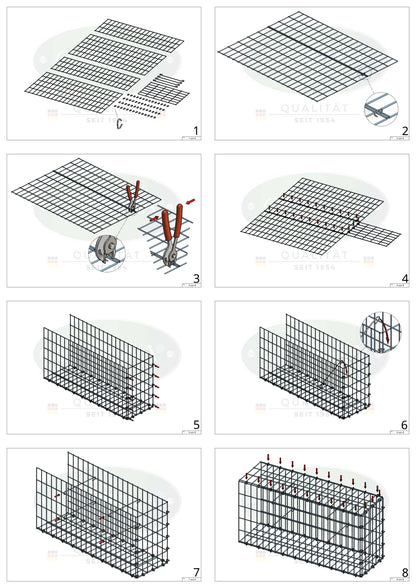 Monteret gabion type 2 100 cm x 50 cm x 30 cm, maskestørrelse 5 cm x 10 cm, C-ring