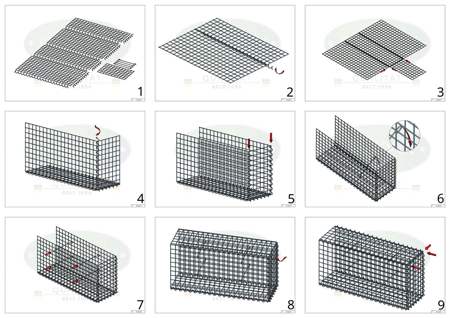 Gabion rapporté type 2 100 cm x 80 cm x 50 cm (L x H x P), mailles 5 cm x 5 cm, spirale