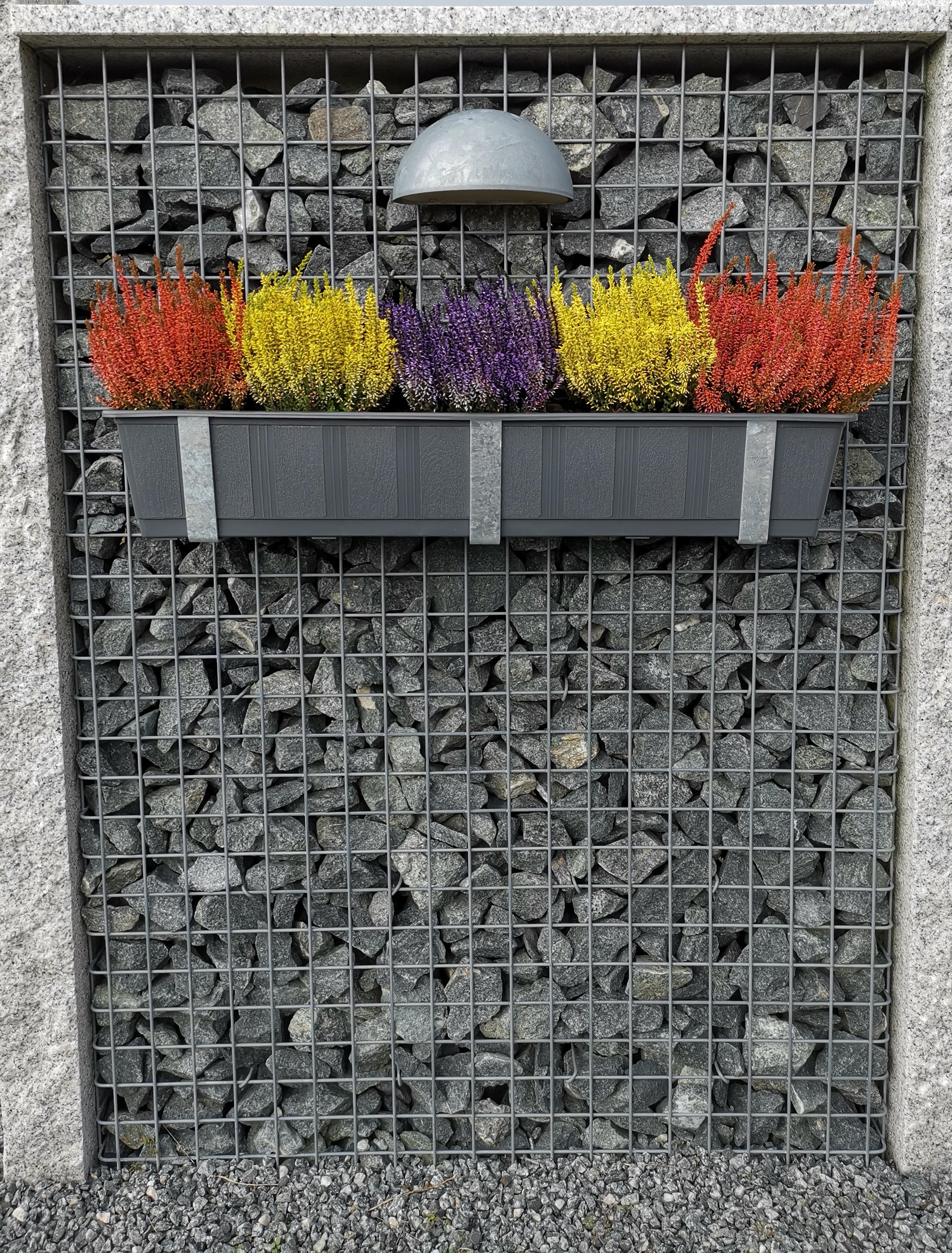 Support pour bac à fleurs galvanisé en lot de 3 avec pot de fleur, pour gabions MW 5 x 5