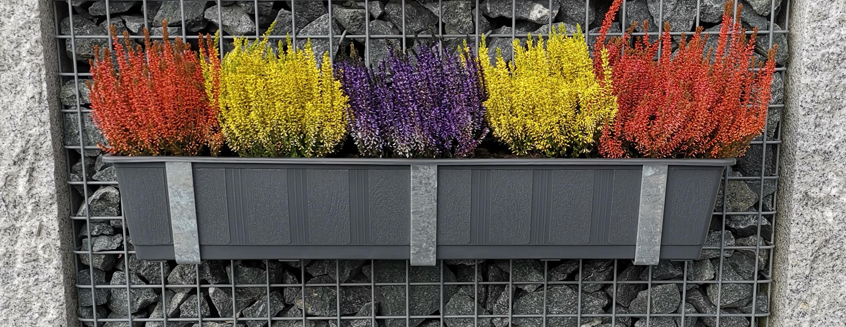 Support pour bac à fleurs galvanisé en lot de 3 avec pot de fleur, pour gabions MW 5 x 5