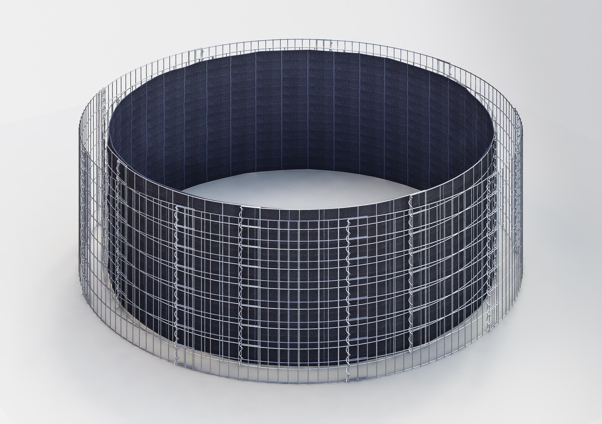 Lit surélevé rond, diamètre extérieur 442 cm, hauteur 80 cm, mailles 5 x 10 cm, épaisseur des parois 15 cm