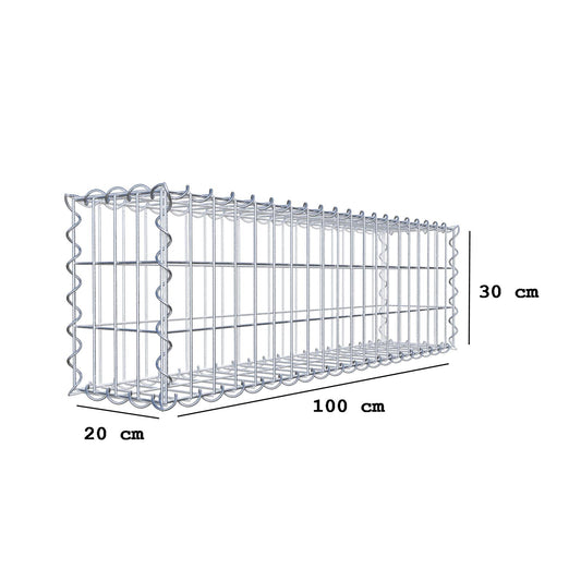 Sats med 2 gabioner 100 cm x 30 cm x 20 cm (L x H x D), maskstorlek 5 x 10 cm, spiral