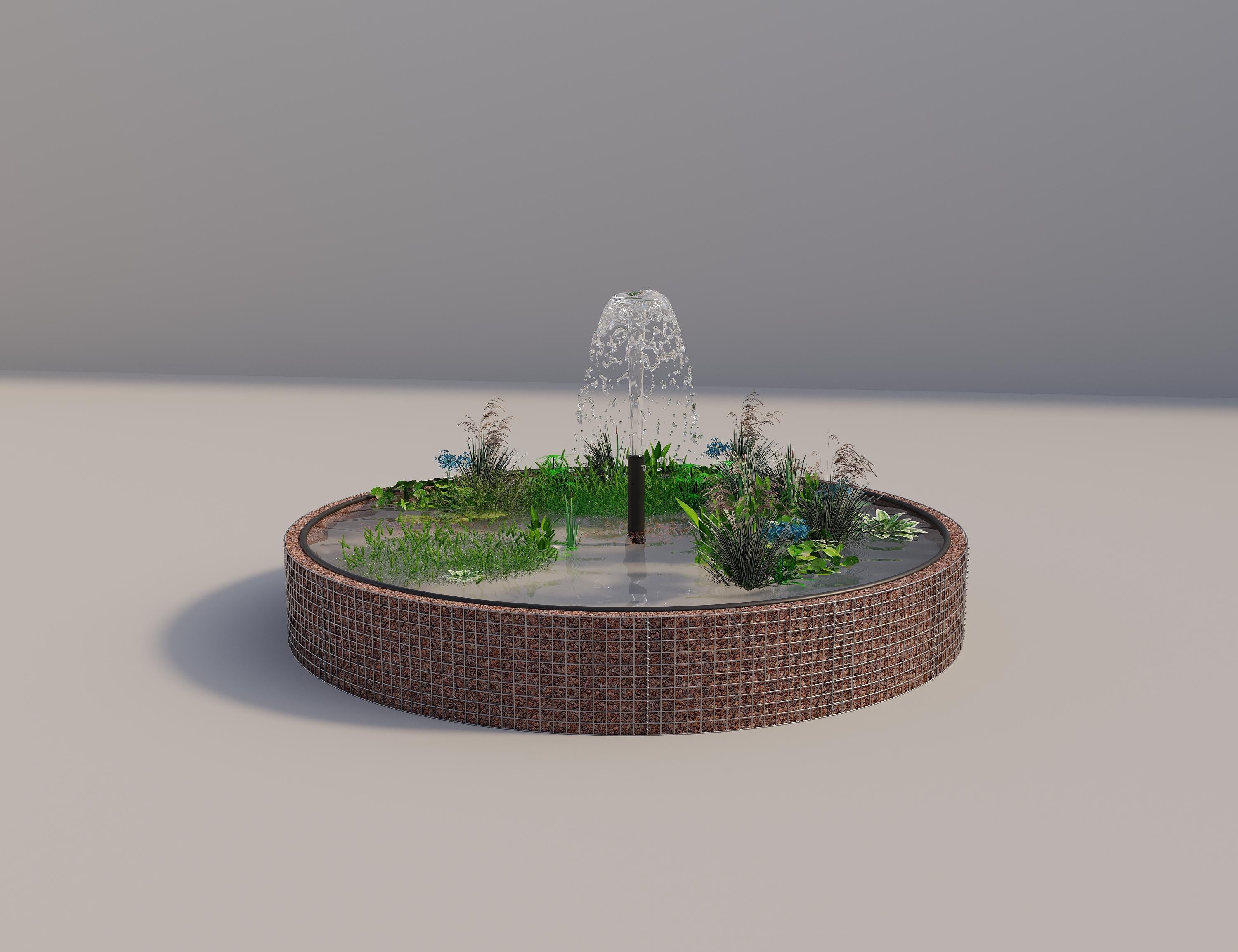 Tanque elevado de gabiões, redondo, diâmetro exterior 352 cm, altura 50 cm, dimensão da malha 5 x 5 cm, espessura da parede 15 cm