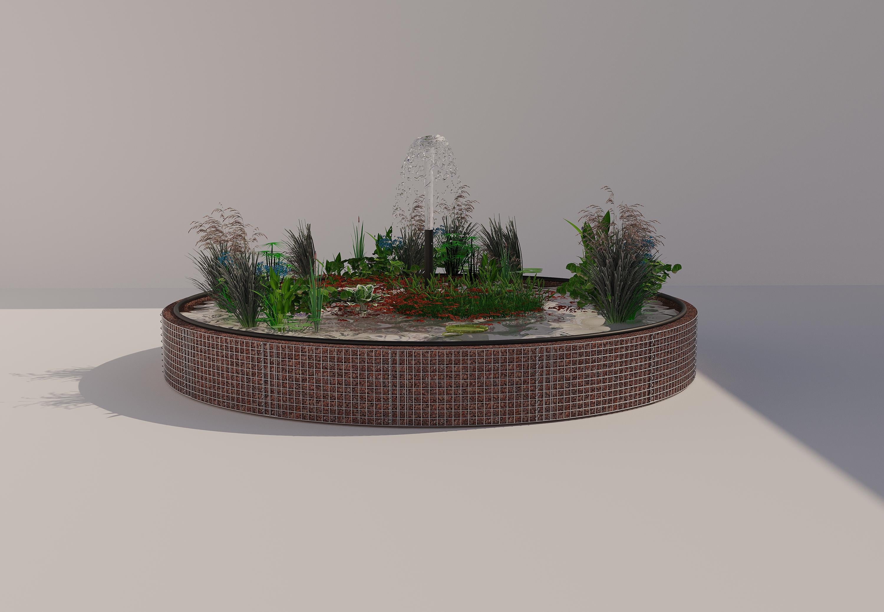 Gabion bassin surélevé rond, diamètre extérieur 442 cm, hauteur 50 cm, mailles 5 x 5 cm, épaisseur de paroi 15 cm
