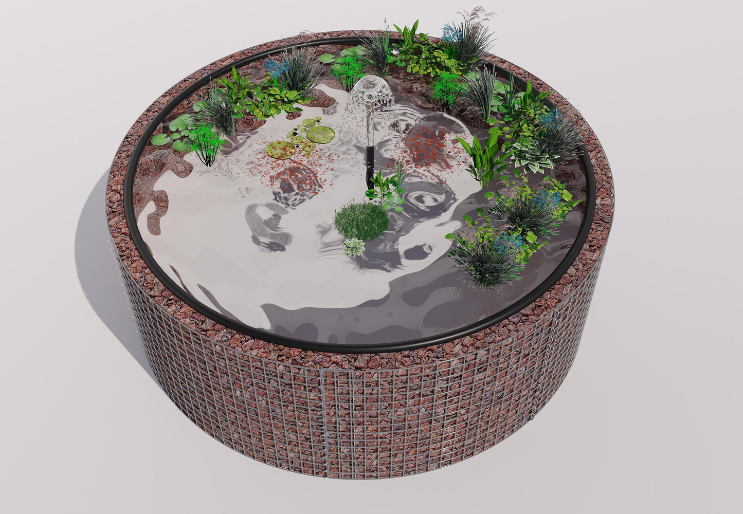 Gabion-dam, rund, ydre diameter 232 cm, højde 80 cm, maskestørrelse 5 x 5 cm, vægtykkelse 15 cm