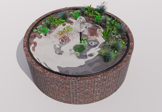 Estanque elevado de gaviones, redondo, diámetro exterior 232 cm, altura 80 cm, malla 5 x 5 cm, espesor de pared 15 cm