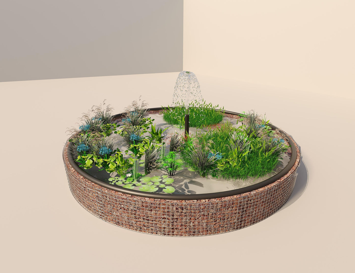 Gabion verhoogde vijver rond, buitendiameter 502 cm, hoogte 50 cm, maaswijdte 5 x 5 cm, wanddikte 15 cm