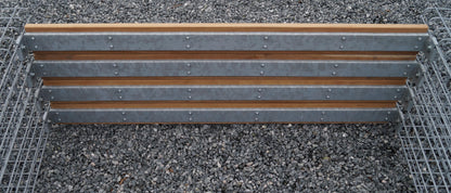 Banco de gaviones con 3 columnas de flores - teca, 205 cm de largo x 60 cm de alto x 37 cm de profundidad, galvanizado en caliente, MW 5 x 5 cm