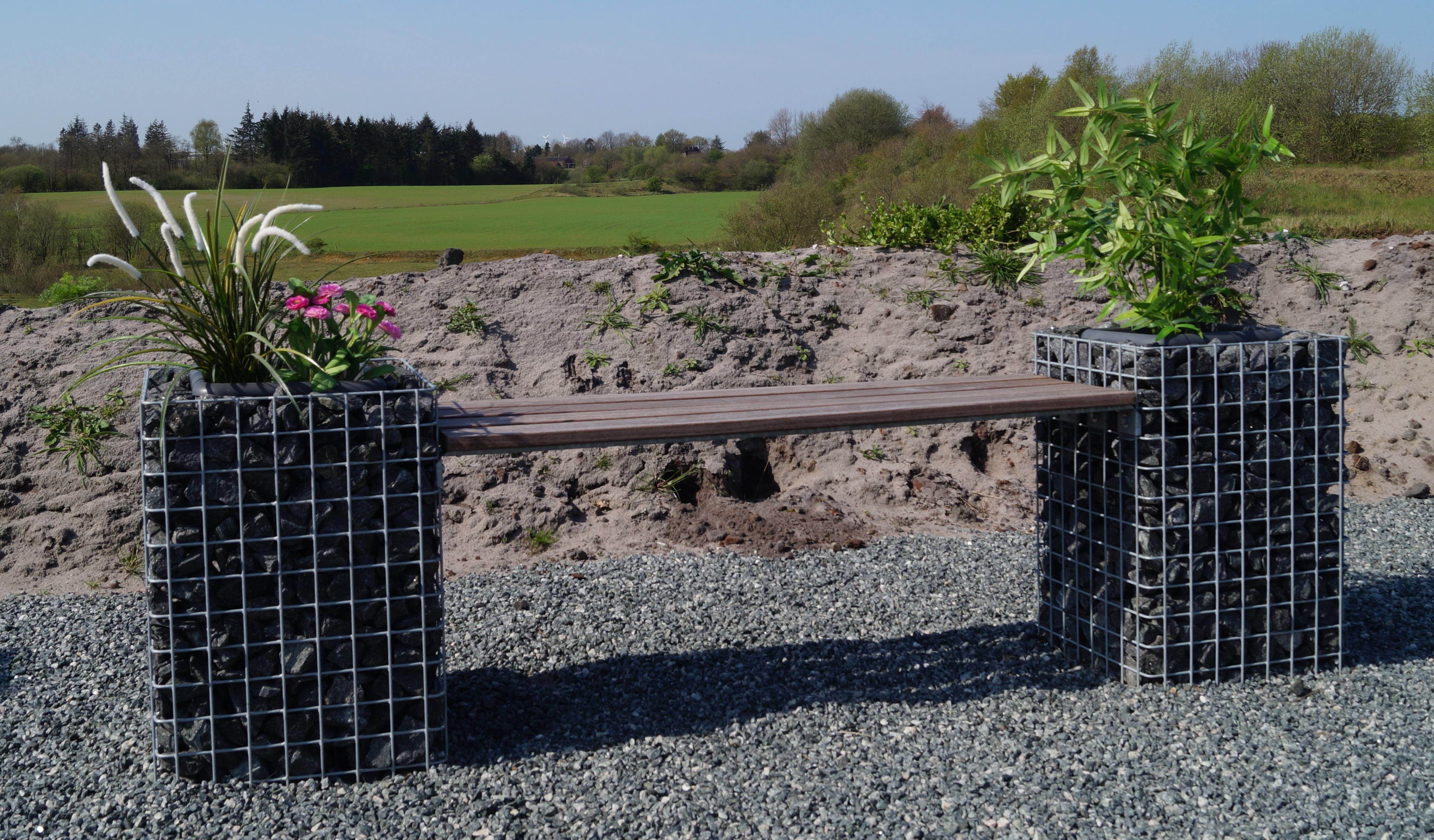 Banc de jardin avec 2 colonnes de fleurs CUMARU MW 5 x 5 cm, galvanisé à chaud