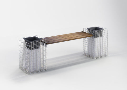 Banc de jardin avec 2 colonnes à fleurs - bois de Cumaru, 200 cm de long x 62 cm de haut x 37 cm de profondeur, galvanisé à chaud, MW 5 x 5 cm
