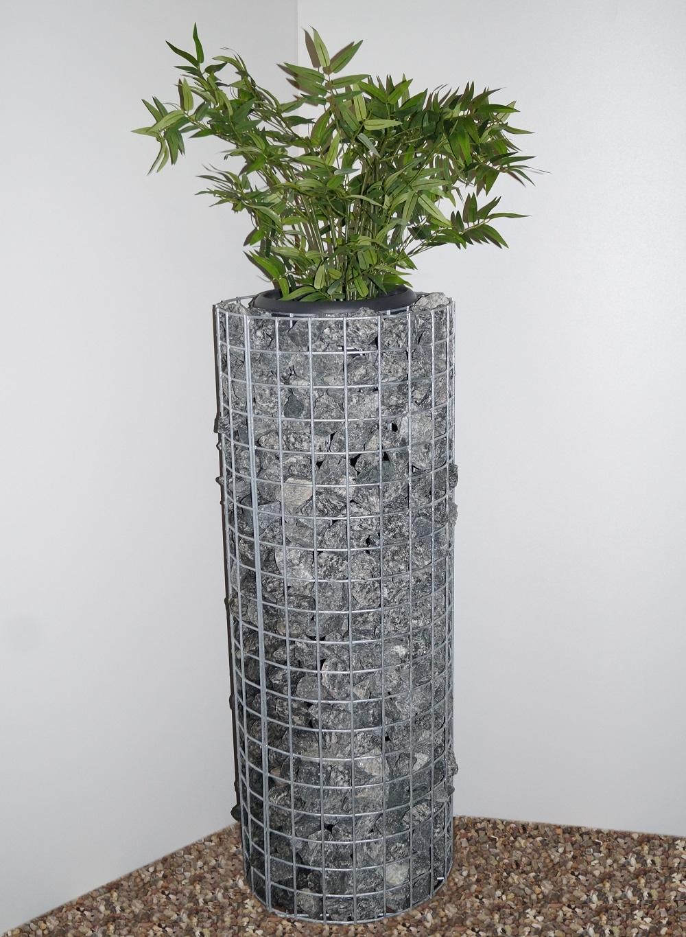 Colonne de fleurs ronde hauteur 102 cm, diamètre 37 cm, MW 5 x 5 cm, galvanisée à chaud avec pot