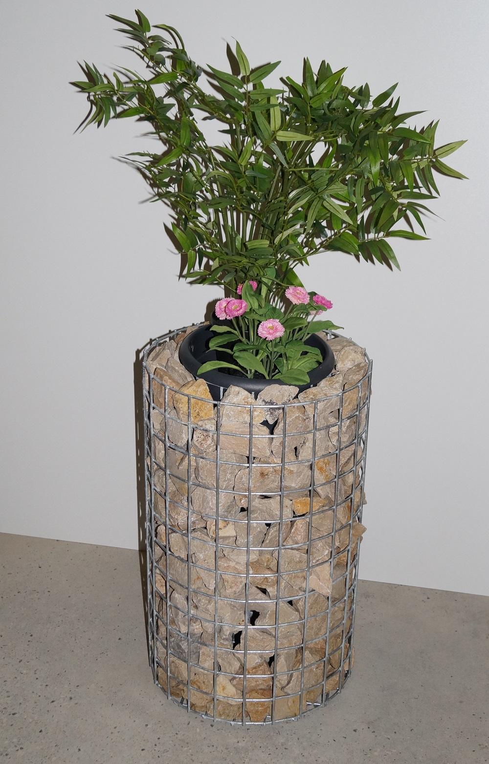 Colonne de fleurs ronde hauteur 62 cm, diamètre 37 cm, MW 5 x 5 cm, galvanisée à chaud avec pot