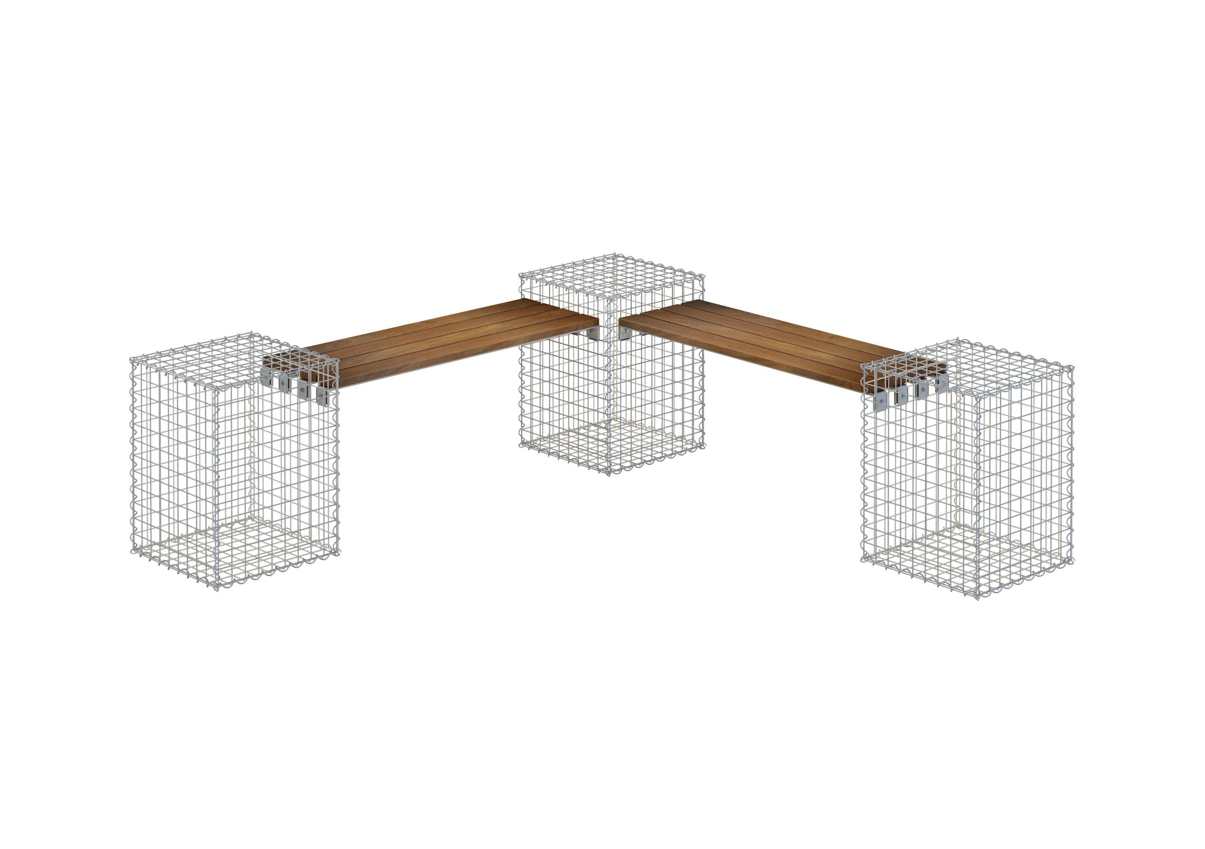 Banc de jardin 3 gabions TECK MW 5 x 5 cm