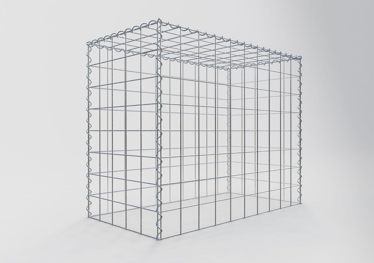 Opbouw schanskorf type 3 100 cm x 80 cm x 50 cm (L x H x D), maaswijdte 10 cm x 10 cm, spiraal