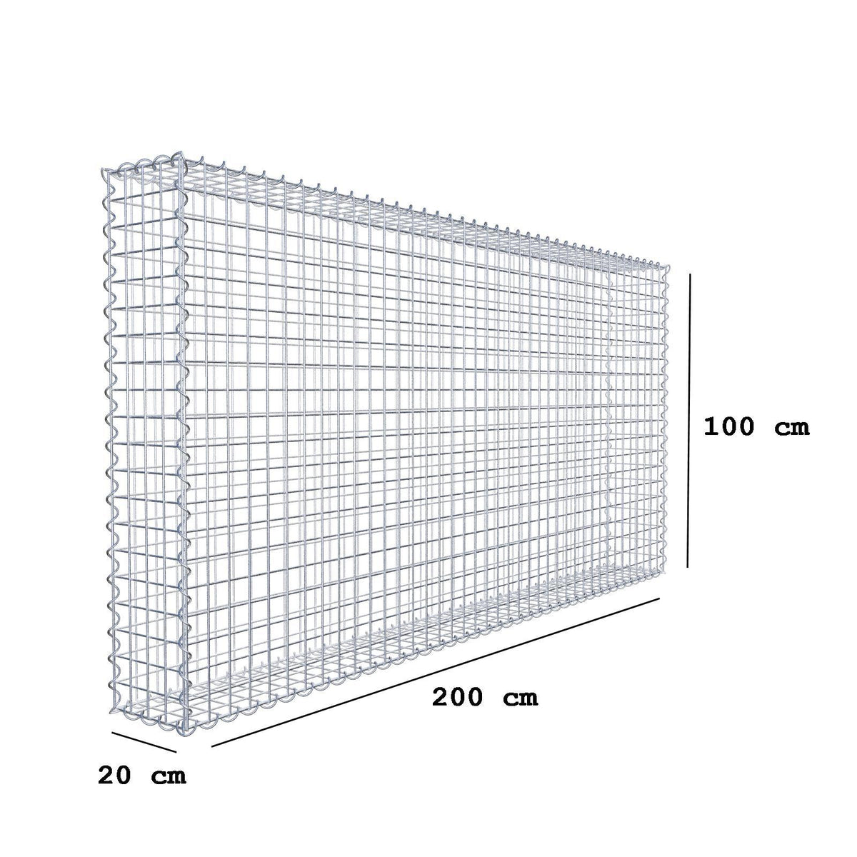 Gabion 200 cm x 100 cm x 20 cm (L x H x D), mesh size 5 cm x 5 cm, spiral