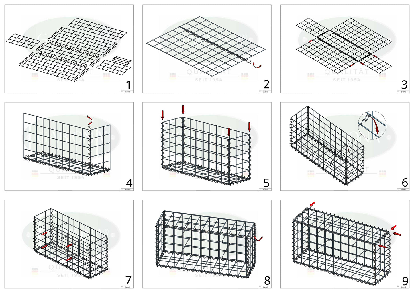 Set di 2 gabbioni 100 cm x 50 cm x 50 cm (L x H x P), maglia 10 x 10 cm, spirale
