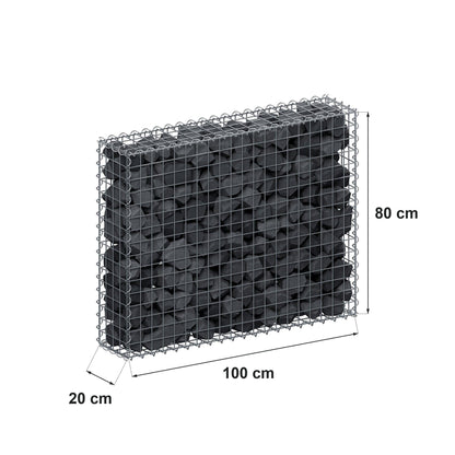 Gabion 100 cm x 80 cm x 20 cm (L x H x D), maskestørrelse 5 cm x 5 cm, spiral