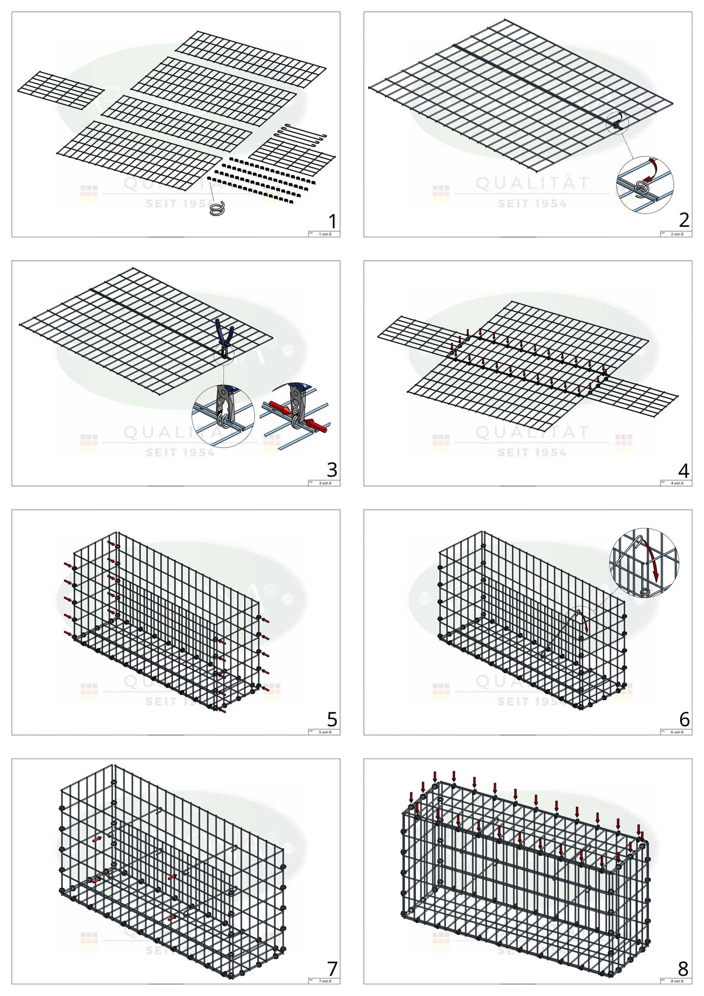Gabion 50 cm x 50 cm x 20 cm (L x H x P), mailles 5 x 10 cm, anneau en spirale