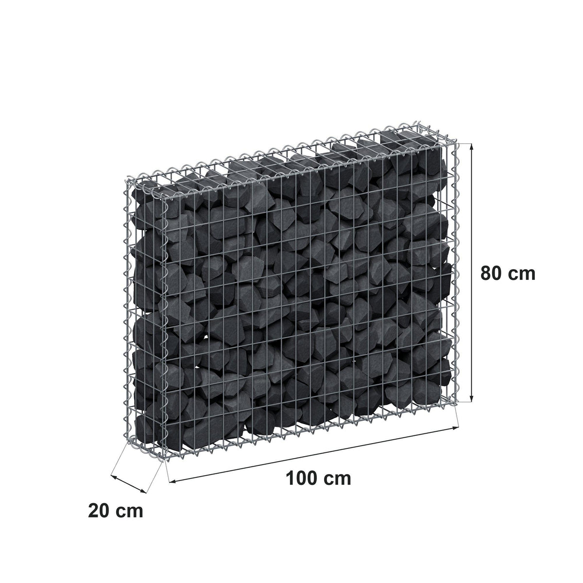 Gabbione 100 cm x 80 cm x 20 cm (L x H x P), maglia 5 cm x 10 cm, spirale
