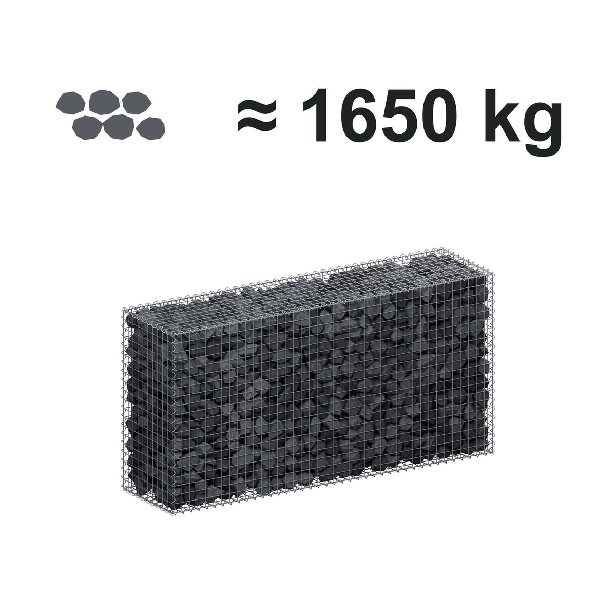 Gabion 200 cm x 100 cm x 50 cm (L x H x D), maskestørrelse 5 cm x 5 cm, spiral