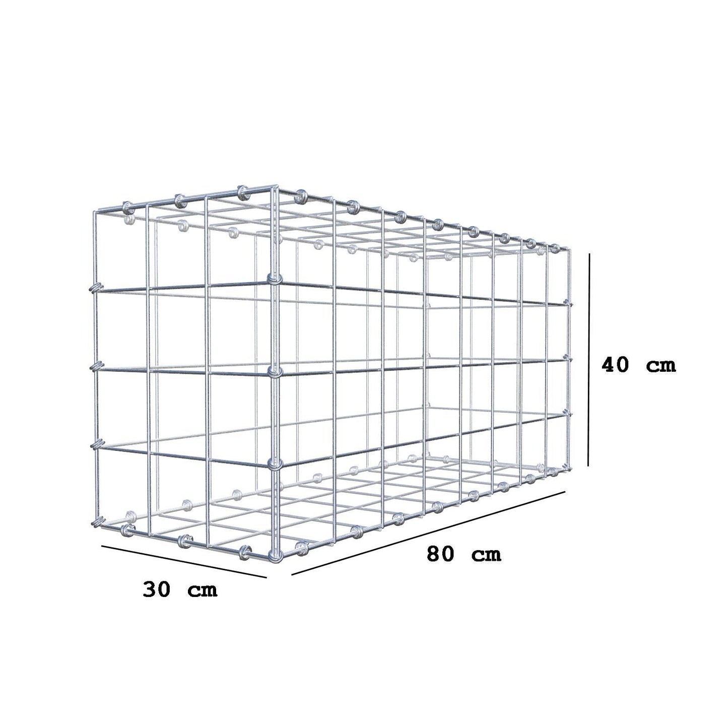 Gabbione 80 cm x 40 cm x 30 cm (L x H x P), maglia 10 x 10 cm, anello a spirale