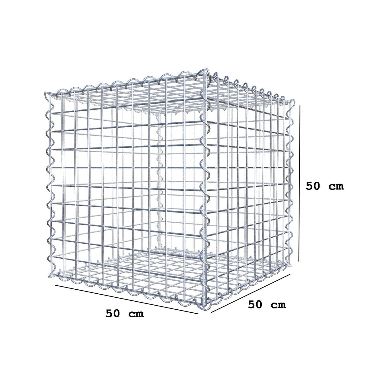 Gabião 50 cm x 50 cm x 50 cm (C x A x P), malhagem 5 cm x 5 cm, espiral