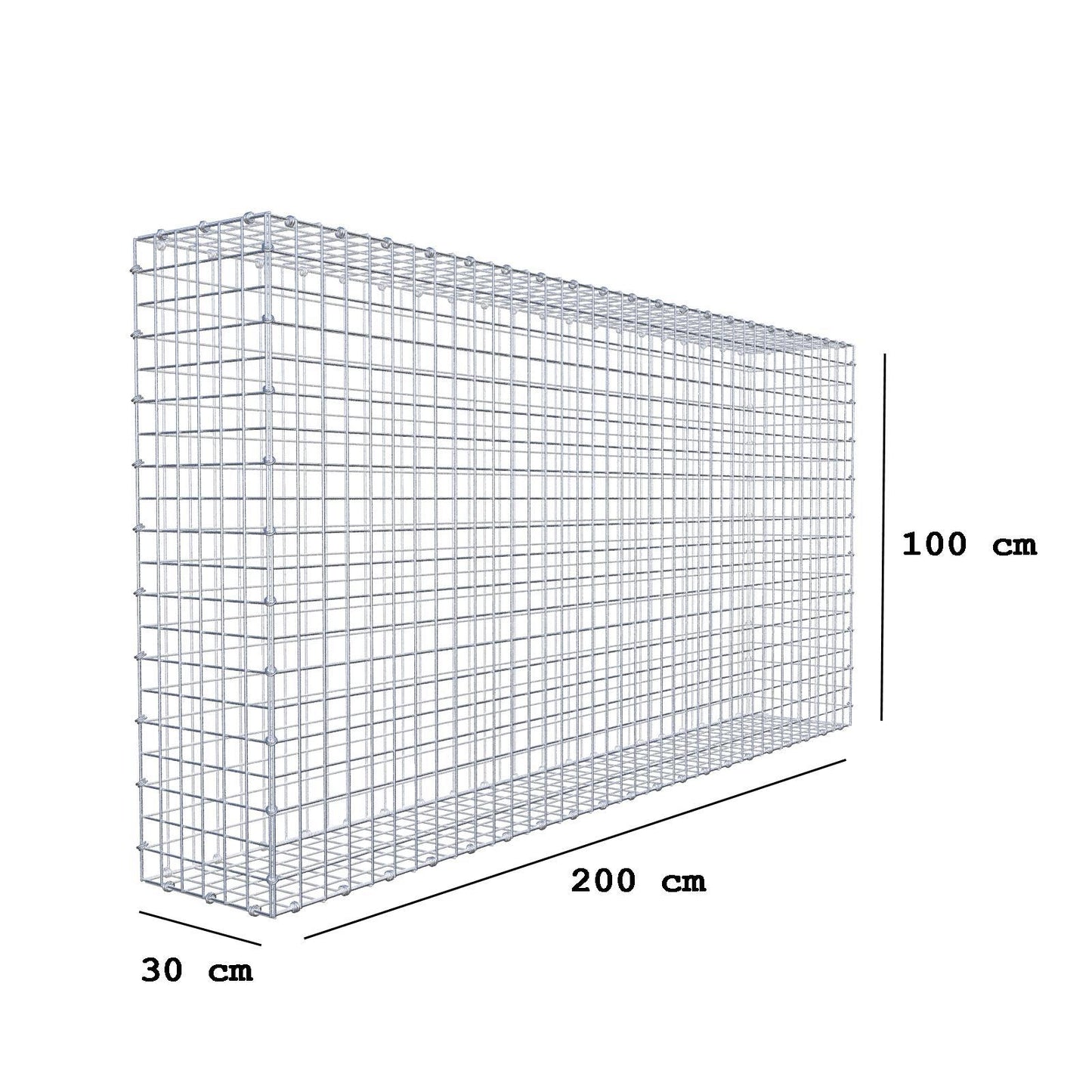 Gabion 200 cm x 100 cm x 30 cm (L x H x P), mailles 5 x 5 cm, anneau en spirale