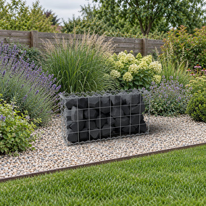 Schanskorf 80 cm x 40 cm x 20 cm (L x H x D), maaswijdte 10 cm x 10 cm, spiraalvormig