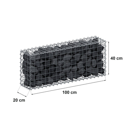 Gabião 100 cm x 40 cm x 20 cm (C x A x P), malhagem 5 cm x 5 cm, espiral