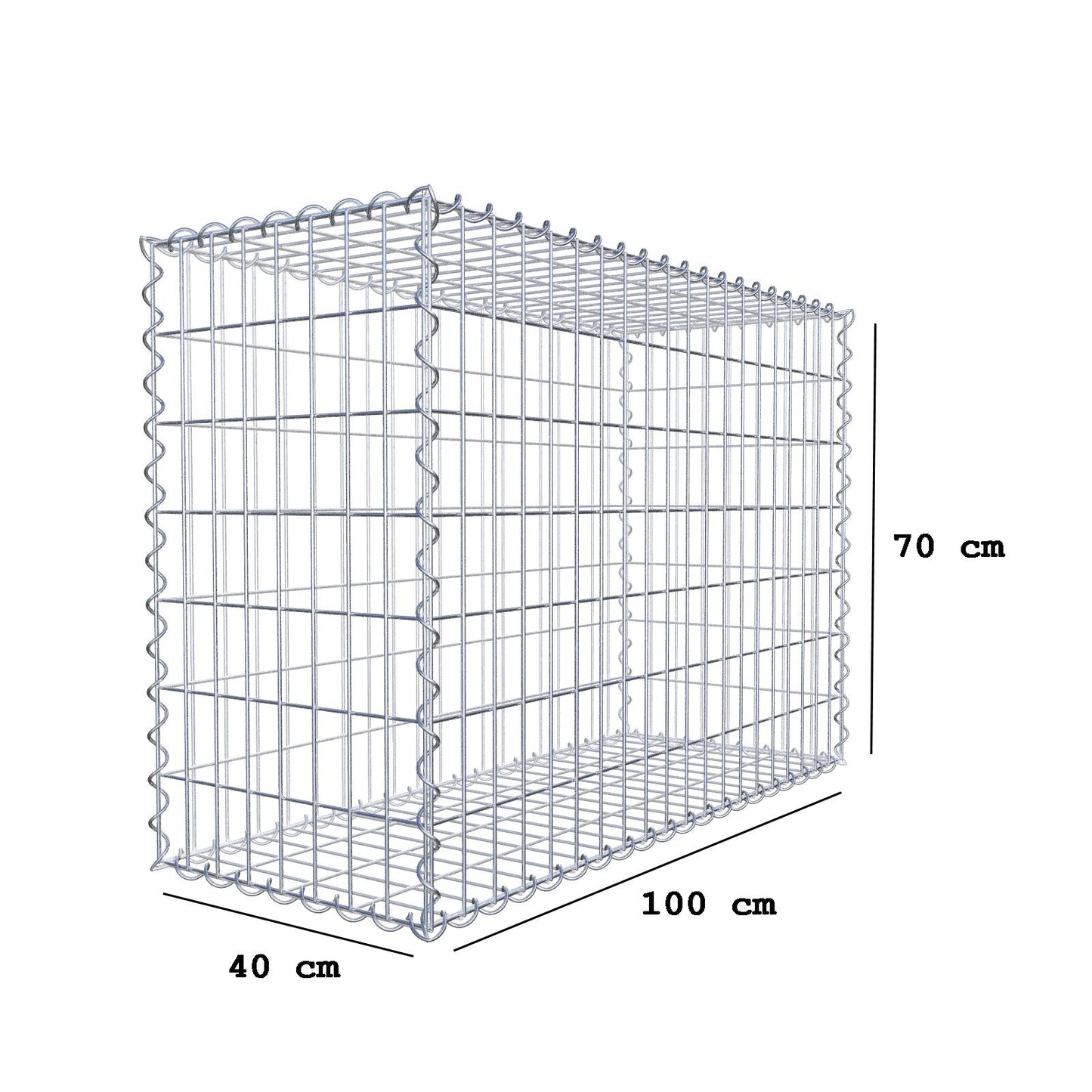Gabbione 100 cm x 70 cm x 40 cm (L x H x P), maglia 5 cm x 10 cm, spirale