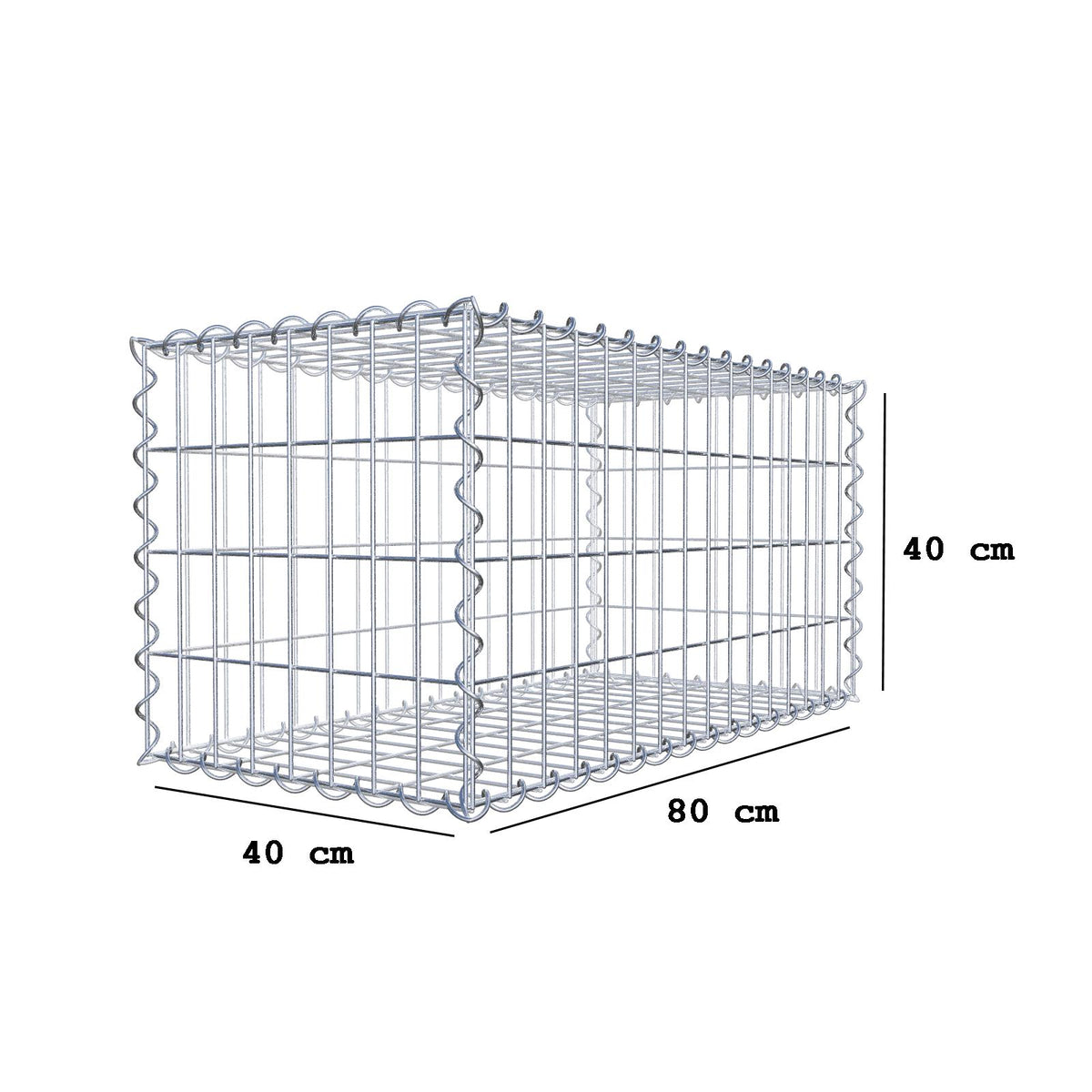Gabione 80 cm x 40 cm x 40 cm (L x H x T), Maschenweite 5 cm x 10 cm, Spirale