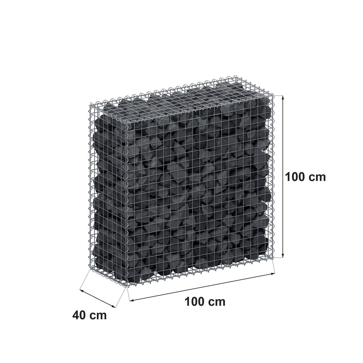 Gabion 100 cm x 100 cm x 40 cm (L x H x D), mesh size 5 cm x 5 cm, spiral