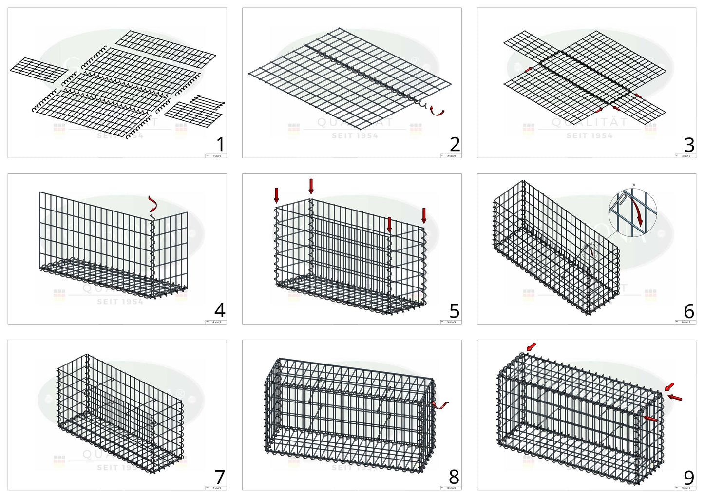 Gabião 80 cm x 40 cm x 30 cm (C x A x P), malhagem 5 cm x 10 cm, espiral