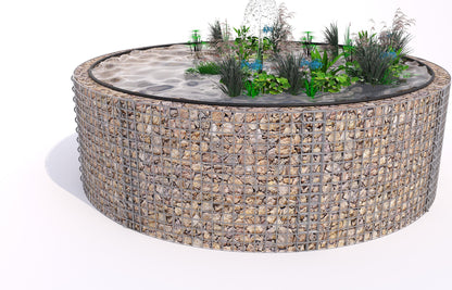 Tanque elevado de gabiões, redondo, diâmetro exterior 262 cm, altura 80 cm, dimensão da malha 5 x 5 cm, espessura da parede 15 cm